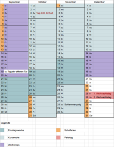 Kurskalender September bis Dezember 2026